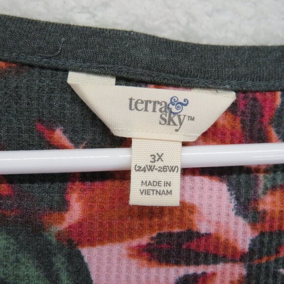 Terra Sky Shirt Womens Size 3X Floral Long Sleeve Thermal Henley Top New - Picture 4 of 9